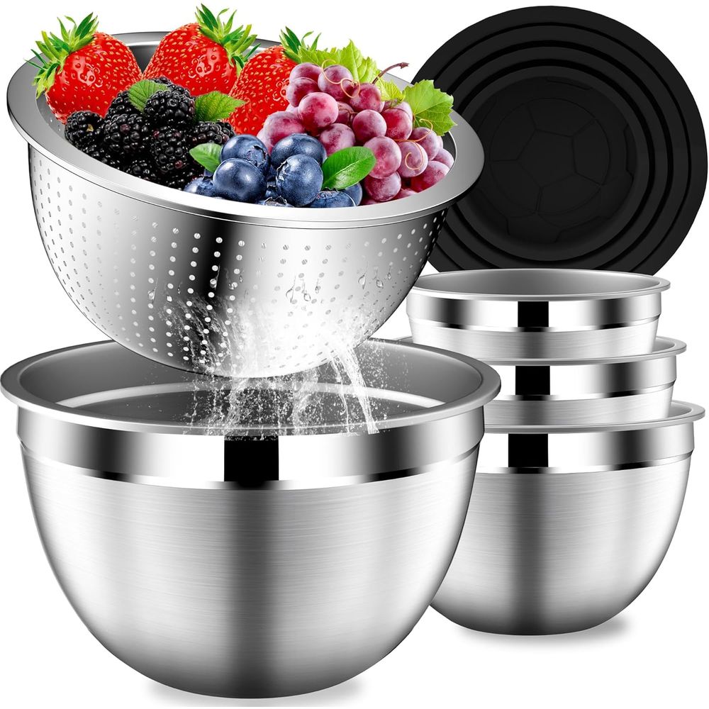Stainless Steel Strainer - 뚜껑이 있는 믹싱볼 세트, 컬러가 있는