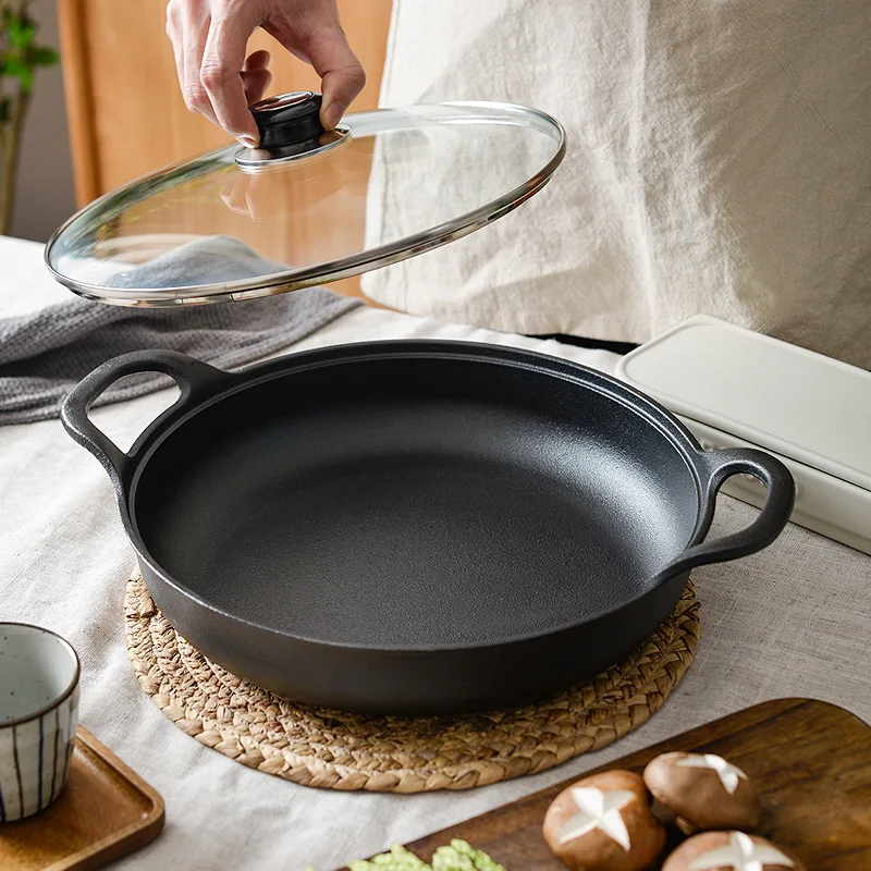Cast Iron Skillet - 두꺼운 무코팅 무점착 주철 프라이팬 가정용