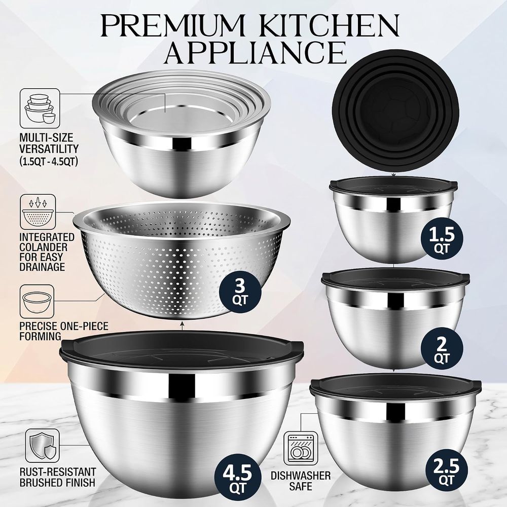 뚜껑이 있는 믹싱볼 세트, 컬러가 있는 스테인리스 믹싱 - Stainless Steel Strainer 리뷰 및 가격
