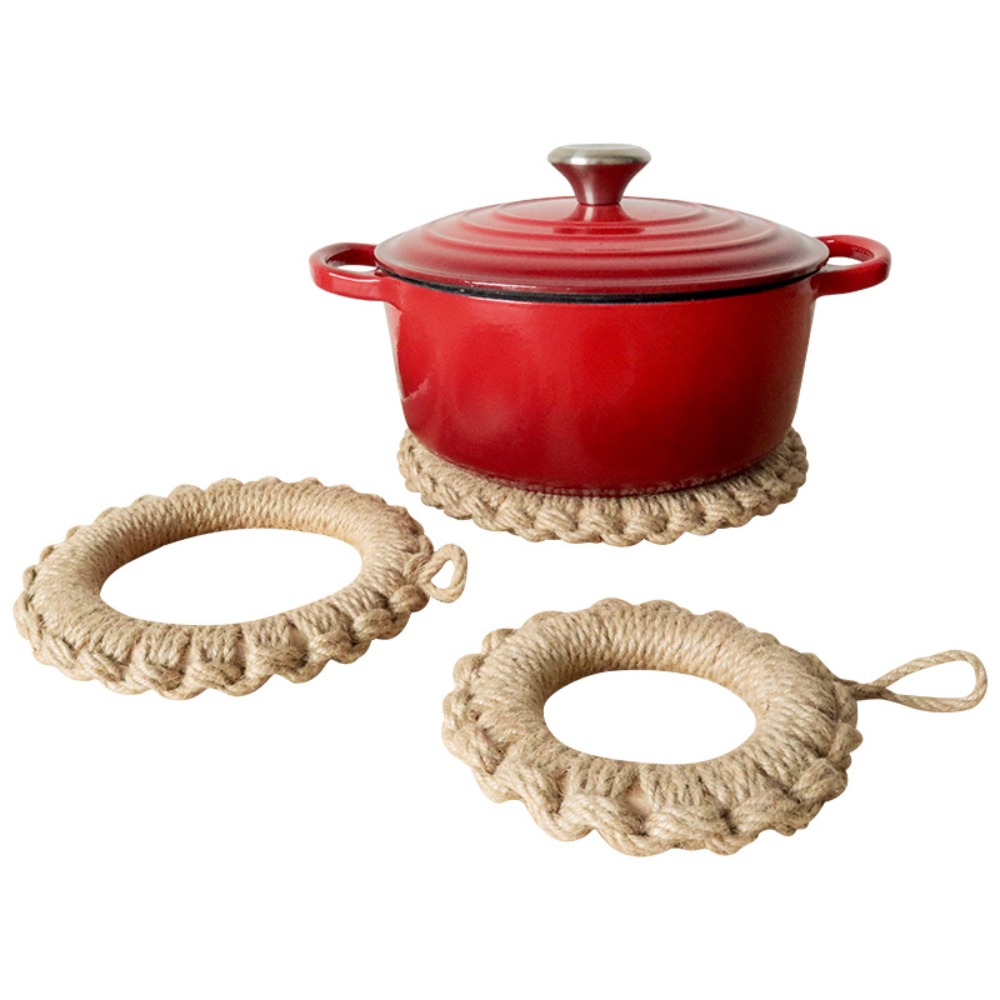 2개의 소박한 황마 직조 트리벳, 보헤미안 스타일의 뜨 - Cast Iron Skillet 리뷰 및 가격